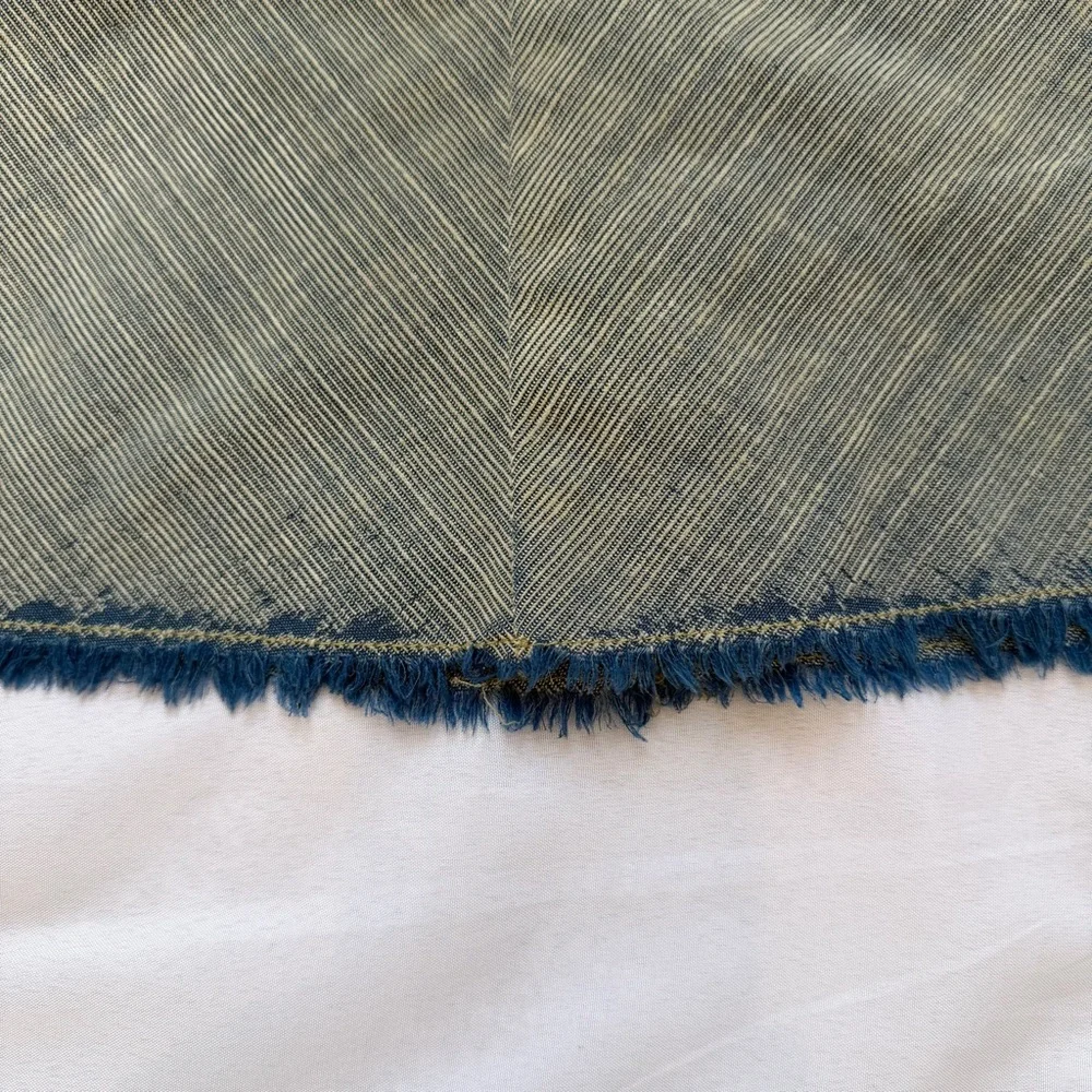 Vintage Talbots Blue Herringbone Midi A-Line Skirt Fringe Hem 12